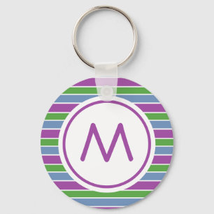 Porte-clés Monogramme rayé bleu violet