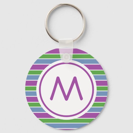 Porte-clés Monogramme rayé bleu violet (Recto)
