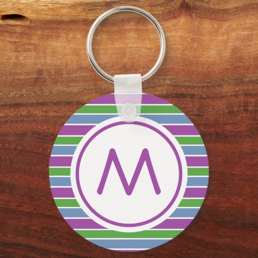 Porte-clés Monogramme rayé bleu violet (Verso)