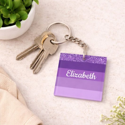 Porte-clés Monogramme rayé de paillettes violettes