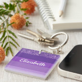 Porte-clés Monogramme rayé de paillettes violettes (Devant Droit)