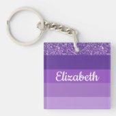 Porte-clés Monogramme rayé de paillettes violettes (Devant)