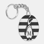 Porte-clés Monogramme rayé noir et blanc pingouin (Devant gauche)