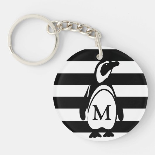 Porte-clés Monogramme rayé noir et blanc pingouin (Devant)