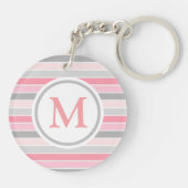 Porte-clés Monogramme rayé rose et gris (Dos)