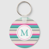 Porte-clés Monogramme rayé rose pastel (Recto)