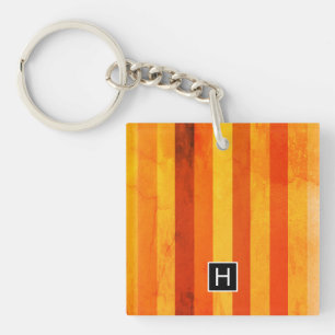 Porte-clés Monogramme rayures orange rouge altéré chaud