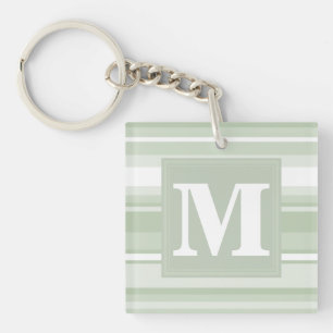 Porte-clés Monogramme rayures vert pâle