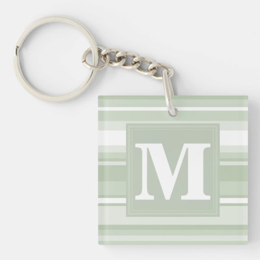 Porte-clés Monogramme rayures vert pâle (Devant)