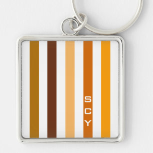 Porte-clés Monogramme rayures verticales orange marron clair