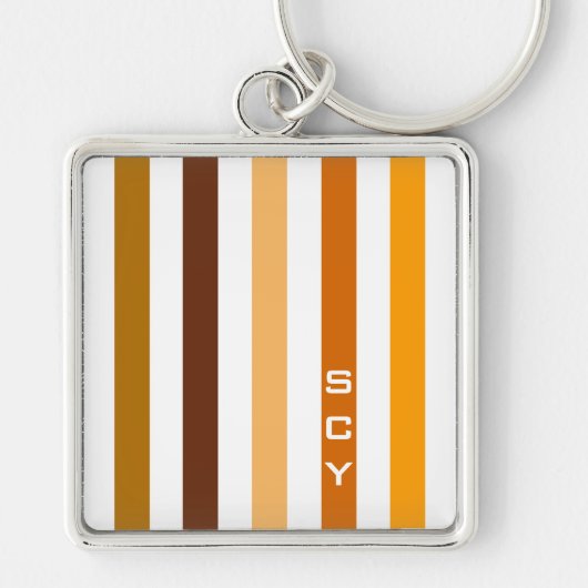 Porte-clés Monogramme rayures verticales orange marron clair (Devant)