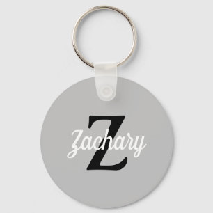 Porte-clés Monogramme rétro gris clair noir blanc Personnalis