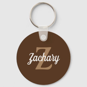 Porte-clés Monogramme rétro personnalisé Brown Tan blanc