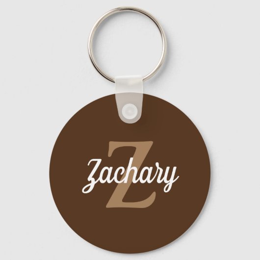 Porte-clés Monogramme rétro personnalisé Brown Tan blanc (Recto)