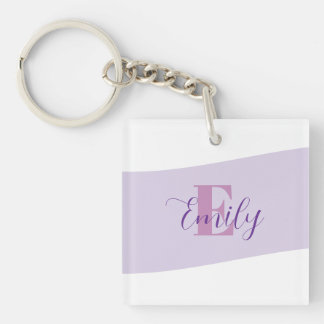 Porte-clés Monogramme Rétro Violet Minimaliste de Nom