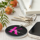Porte-clés Monogramme Rose Chaude Noir (Devant droit)