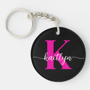Porte-clés Monogramme Rose Chaude Noir