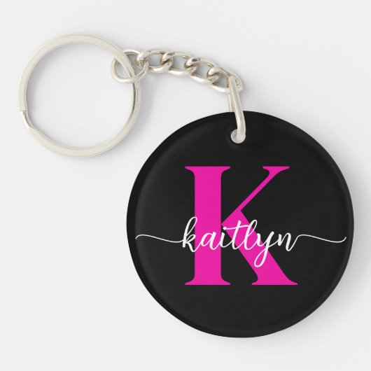 Porte-clés Monogramme Rose Chaude Noir (Devant)