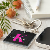 Porte-clés Monogramme Rose Chaude Noir (Devant Droit)