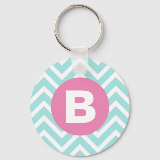 Porte-clés Monogramme rose chevron bleu clair tendance (Recto)