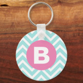 Porte-clés Monogramme rose chevron bleu clair tendance (Verso)