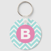 Porte-clés Monogramme rose chevron bleu clair tendance (Verso)