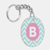 Porte-clés Monogramme rose chevron bleu clair tendance (Devant gauche)