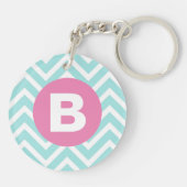 Porte-clés Monogramme rose chevron bleu clair tendance (Dos)