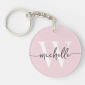 Porte-clés Monogramme rose clair élégant moderne Script de no (Devant)