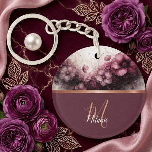 Porte-clés Monogramme Rose Gold Fleur Mauve Pâle