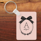 Porte-clés Monogramme Rose Pâle Ruban Noir Initiales Moderne (Recto)