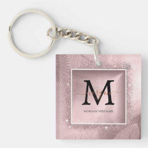Porte-clés Monogramme rose Parties scintillant or