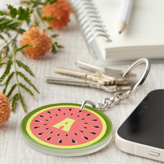 Porte-clés Monogramme rose pastèque double face (Devant droit)