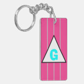 Porte-clés Monogramme rose rayures argentées (Devant gauche)