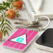Porte-clés Monogramme rose rayures argentées (Devant droit)