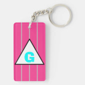 Porte-clés Monogramme rose rayures argentées (Dos)