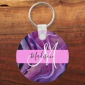 Porte-clés Monogramme Rose Texture Abstraite Violette Brillan (Recto)