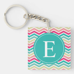 Porte-clés Monogramme rose Turquoise Chevron