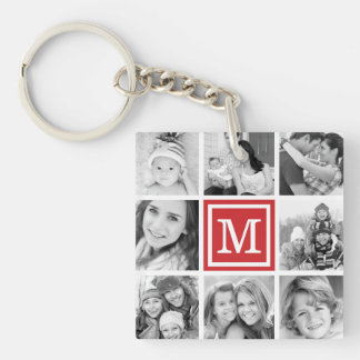 Porte-clés Monogramme rouge - Collage photo