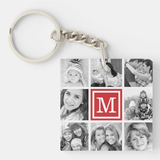 Porte-clés Monogramme rouge - Collage photo (Devant)