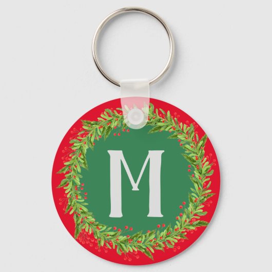 Porte-clés Monogramme rouge et vert couronne de Noël (Recto)