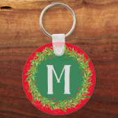 Porte-clés Monogramme rouge et vert couronne de Noël (Recto)