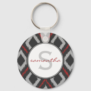 Porte-clés Monogramme rouge Ikat