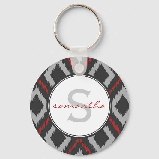 Porte-clés Monogramme rouge Ikat (Recto)