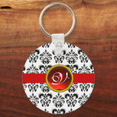 PORTE-CLÉS MONOGRAMME ROUGE RUBY DAMASK, (Recto)