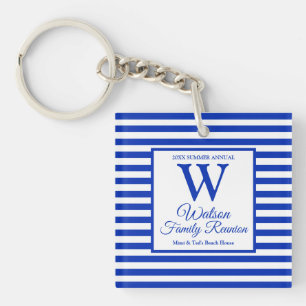 Porte-clés Monogramme Royal Blue Stripes Famille Réunion