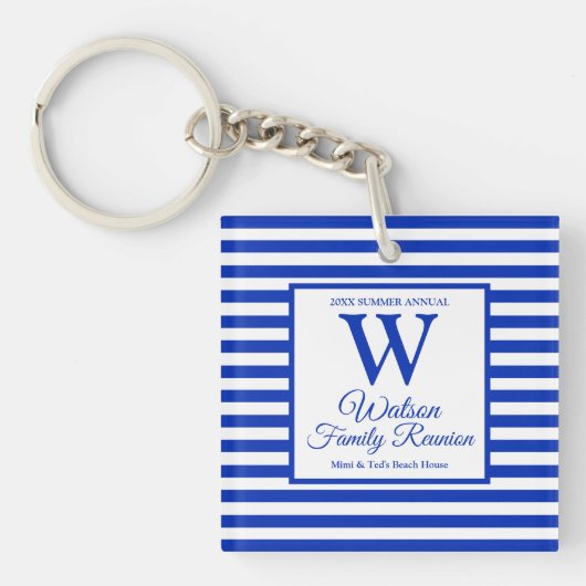Porte-clés Monogramme Royal Blue Stripes Famille Réunion (Devant)