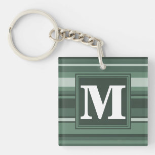Porte-clés Monogramme sauge bandes vertes