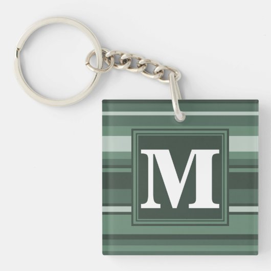 Porte-clés Monogramme sauge bandes vertes (Devant)