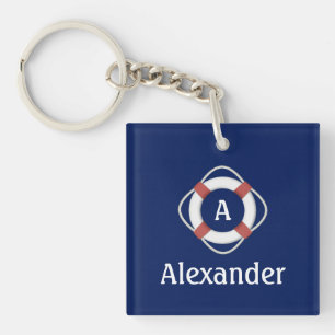 Porte-clés Monogramme Sauveteur Nautique Bleu Marine